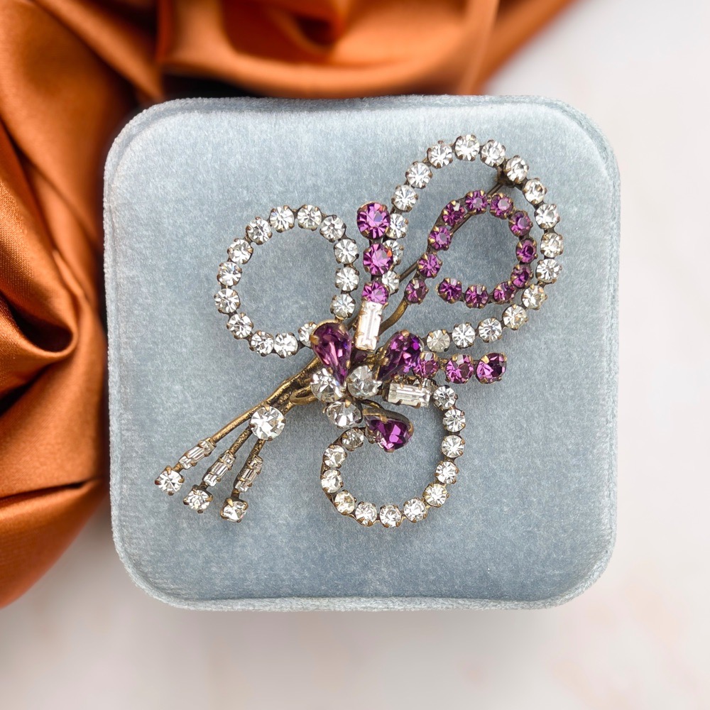 1940s Purple Rhinestone Vintage Statement Floral Brooch